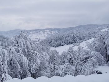 Scenic view of snow covered landscape against sky