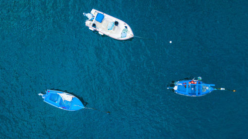 High angle view of sailboat in sea