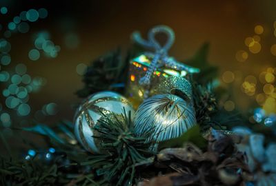 Close-up of illuminated christmas tree