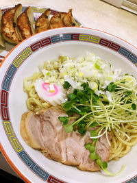 High angle view of food served in plate