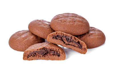 Close-up of cookies against white background