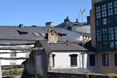 Low angle view of old building against clear sky