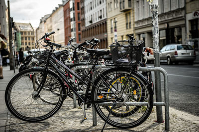 Bicycle parked in front of house