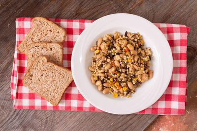 High angle view of breakfast in bowl on table