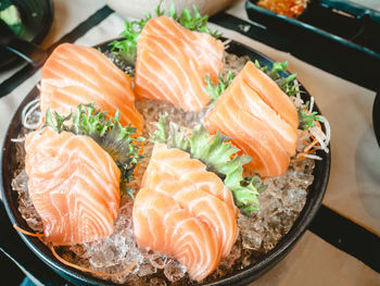 High angle view of fish in plate