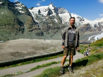 Traditional clothing in front of the großglockner in austria. 