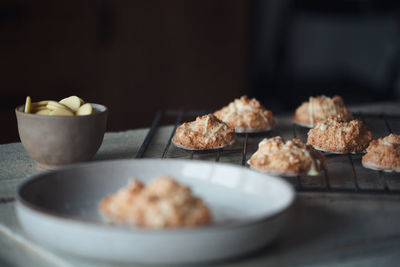 Close-up of biscuits on baking sheet