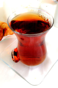 High angle view of turkish tea on table