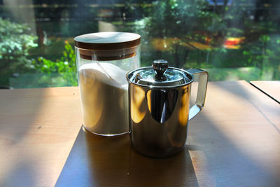 Close-up of tea cup on table