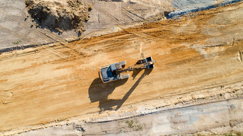 High angle view of crane at construction site