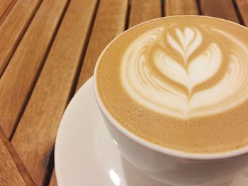 High angle view of cappuccino on table