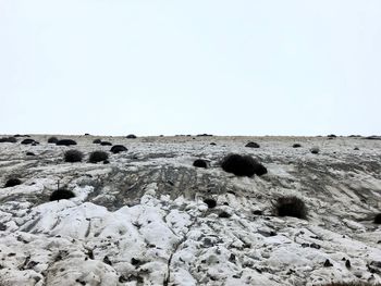 Rocks on land against clear sky