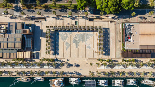 High angle view of buildings in city