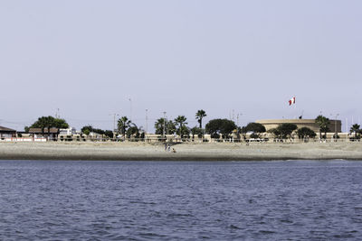 Scenic view of lake against clear sky