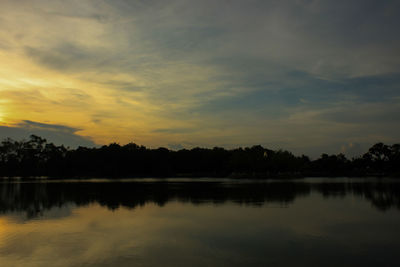 Scenic view of lake against sky during sunset