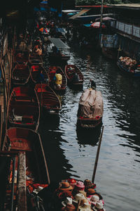 High angle view of people on boat in river