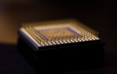 Close-up of computer chip on table