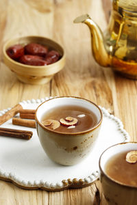 High angle view of tea on table