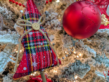 Close-up of christmas decoration hanging on tree