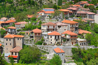 High angle view of buildings in city