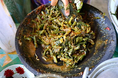 High angle view of meal served in plate