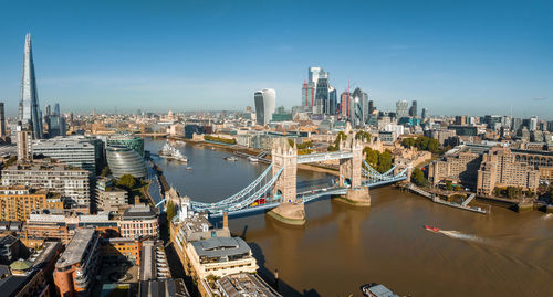 Aerial panoramic cityscape view of london and the river thames