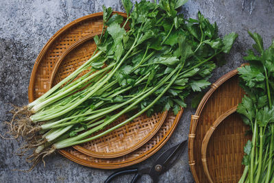 High angle view of vegetables on table