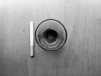 High angle view of beer glass on table