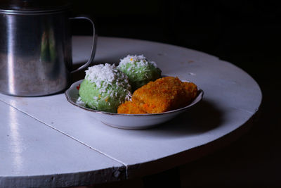 High angle view of food in plate