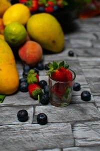Close-up of strawberries on table