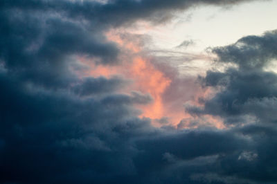 Low angle view of cloudy sky during sunset