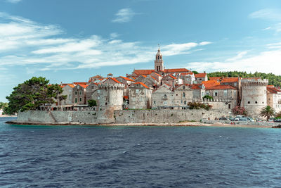 Isle of korcula in croatia from the adriatic sea