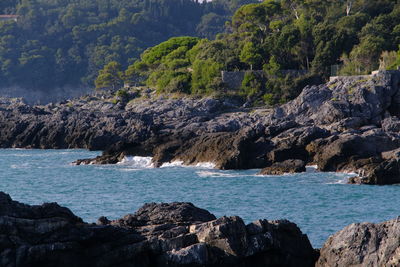 Scenic view of sea and rocks