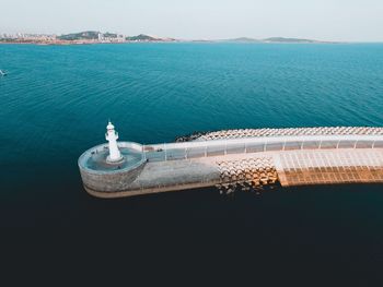 High angle view of lighthouse over sea