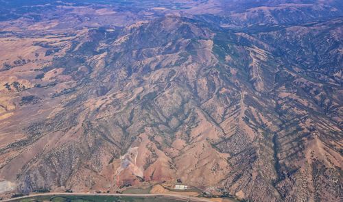 Aerial view rocky mountain landscapes on flight over colorado utah rockies wasatch front, usa.