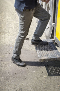 Low section of man working at construction site