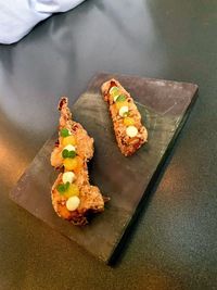 High angle view of sushi in plate on table