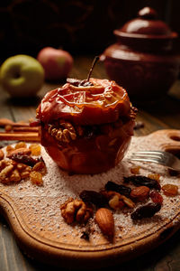 Close-up of dessert in plate on table