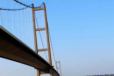 Suspension bridge against clear blue sky