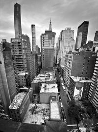 High angle view of buildings against sky