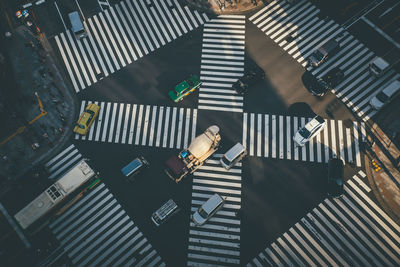 High angle view of person walking on staircase in city