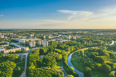 High angle view of cityscape against sky