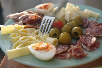 Close-up of breakfast served on table