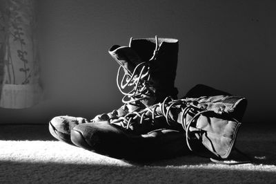 Sunlight falling on shoes at home