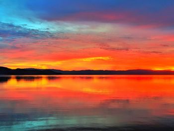 Scenic view of dramatic sky over sea during sunset