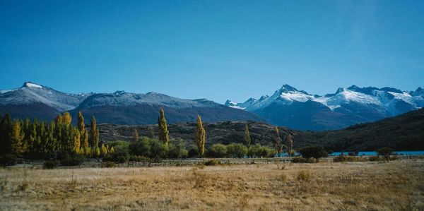 Scenic view of mountains against clear sky