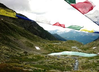 Scenic view of mountains against cloudy sky