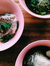 High angle view of soup in bowl on table