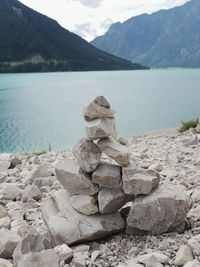 Stack of pebbles on shore