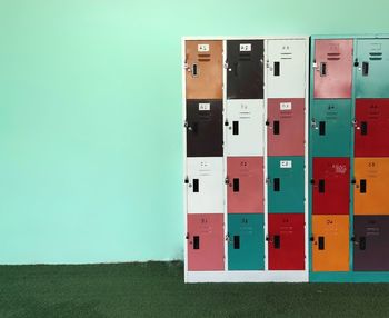 Low angle view of locker against wall